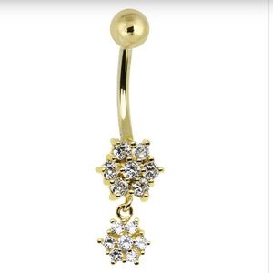 Solid 14kt Yellow Gold Cubic Zirconia Belly Ring